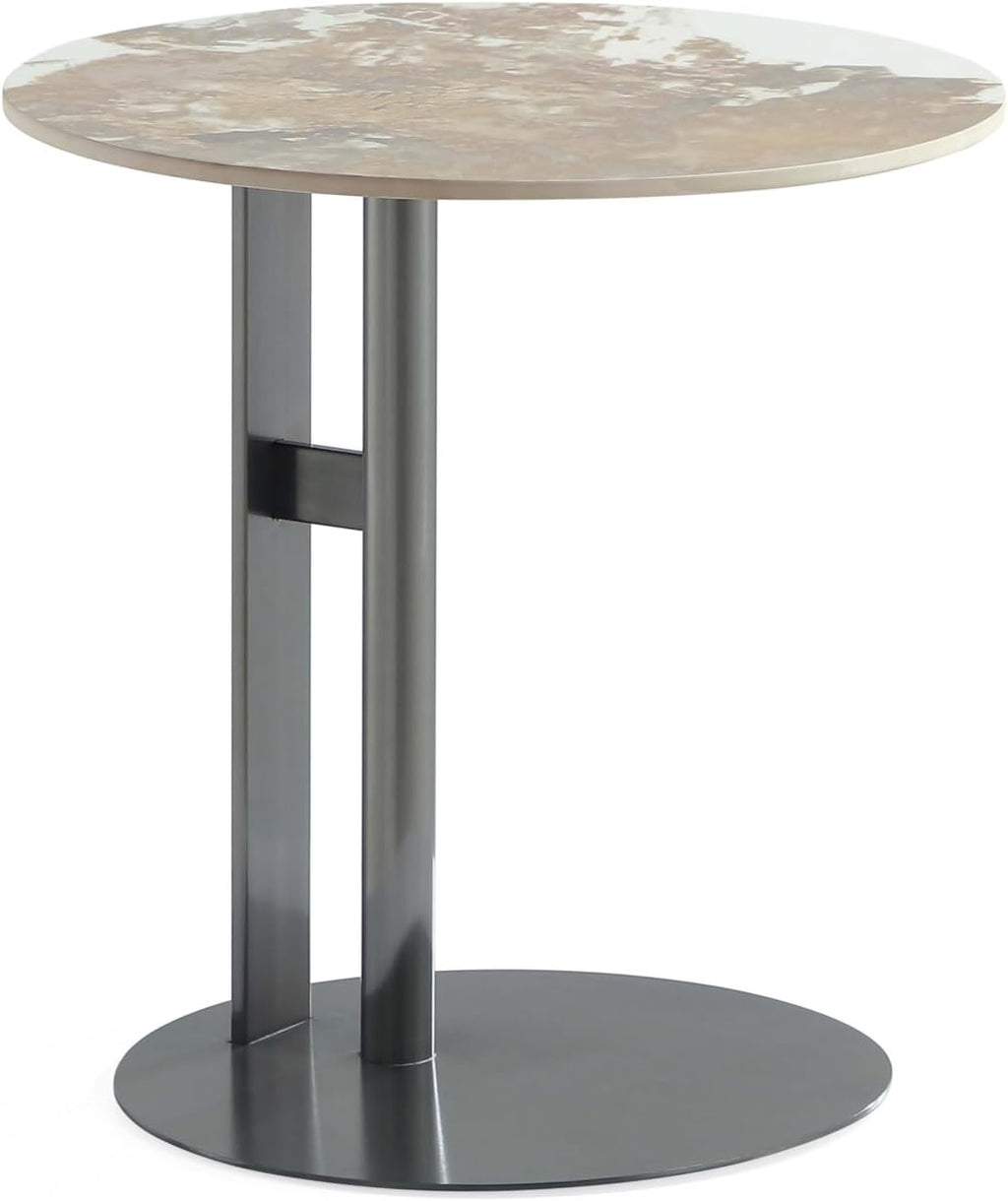 Manhattan Comfort Alondra 2 Piece Set, Round End and Coffee Tables with Sintered Stone Top & Stainless Steel Base, Elegant Design for Modern Living Room, Full Collection, Black