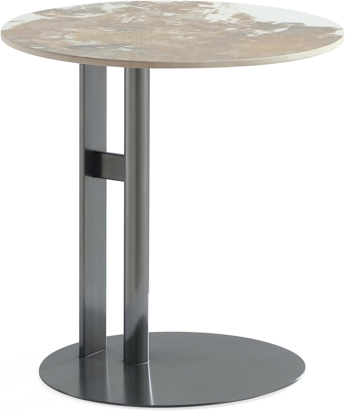 Manhattan Comfort Alondra Round End Table with Sleek Sintered Stone Top and Stainless Steel Base, Elegant Design for Modern Living Room, Side Piece, Black