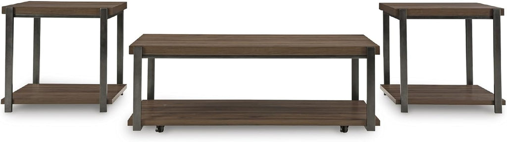Signature Design by Ashley Trindwick Contemporary Table with Shelf and Casters, Set of 2, Gray & Dark Brown