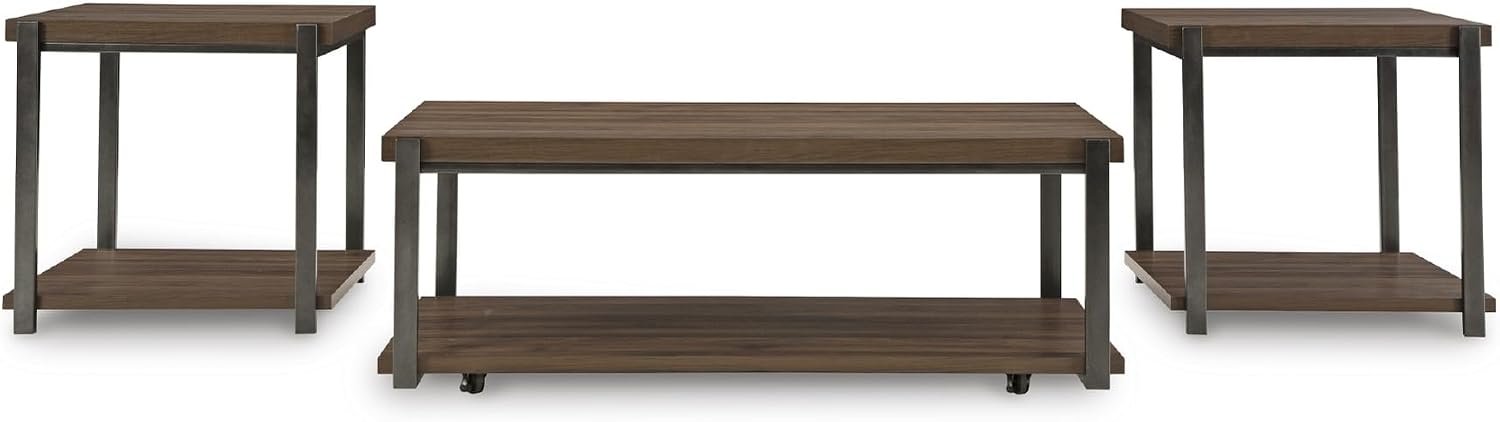 Signature Design by Ashley Trindwick Contemporary Table with Shelf and Casters, Set of 2, Gray & Dark Brown