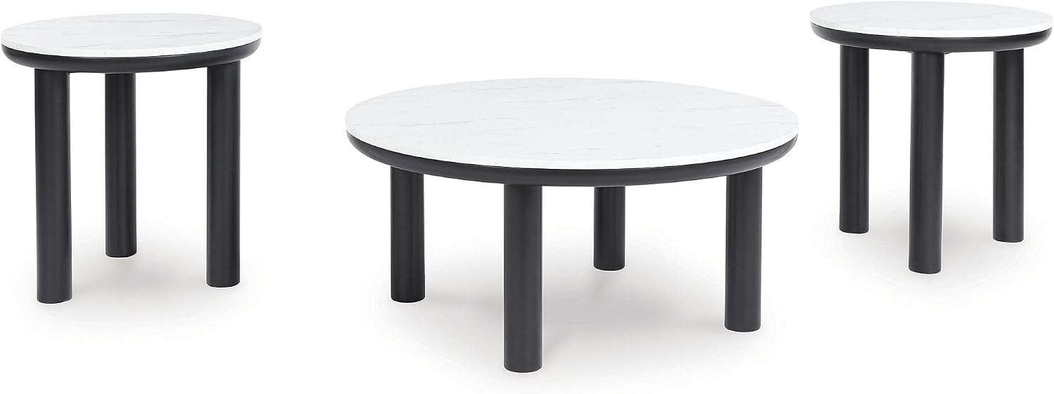 Signature Design by Ashley Xandrum Casual Faux Marble Occasional Table Set, Set of 3, Black & White