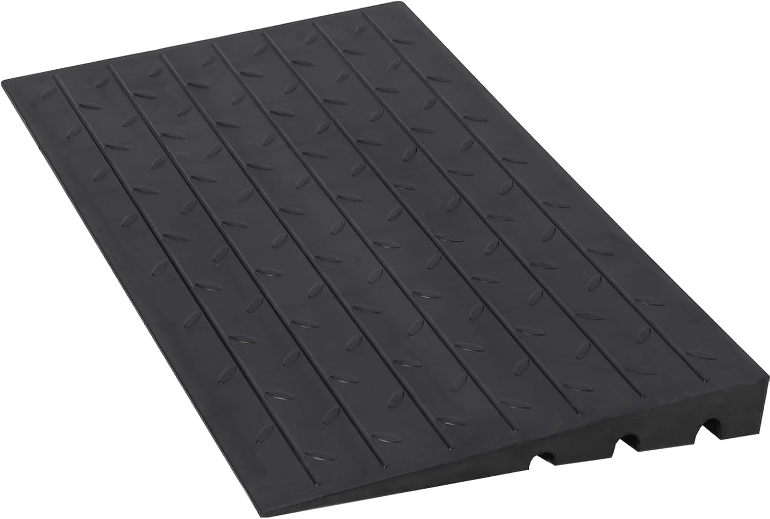 Rubber Threshold Ramp, 4' Rise Threshold Ramp Doorway, 3 Channels Cord Cover Solid Wheelchair Ramp, Rubber Angled Entry Rated 2500 Lbs Load Capacity for Doorways, Wheelchair, Scooter, Cars