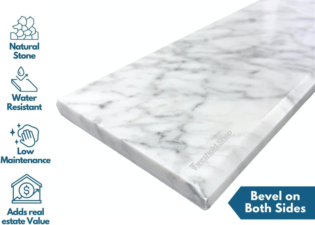 Italian White Carrara Polished Marble Threshold Double Bevel for Floor Transitions (5'x60')