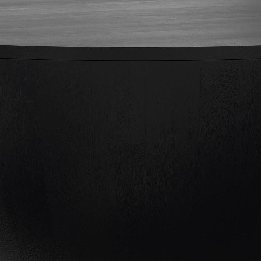 SIMPLIHOME Elmbrook Coffee Table - 34' Wide x 12' High Solid Mango Wood Modern Industrial Round Drum Cocktail Table in Black, Sculptural Living Room Table with Low Profile Design, Assembled