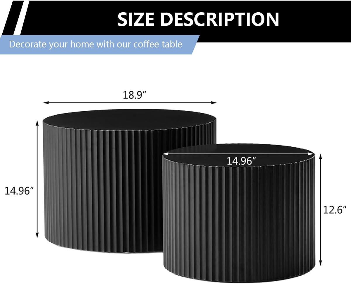 Round Coffee Table Set of 2 Modern Nesting Coffee Tables for Living Room Wave Stripe Round Coffee Table for Living Room Bedroom (C)