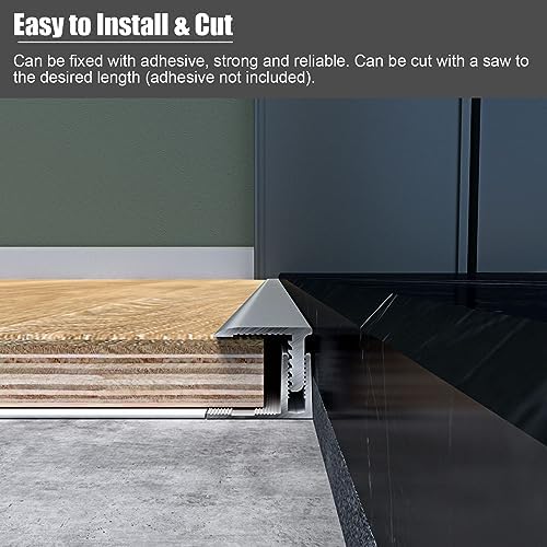 L-Shaped Aluminum Threshold Strip, 135cm Floor Transition Cover, Adjustable Height 1.2-1.8cm, Doorway Edge Protector, Light Gray, Durable Floor Trim Solution