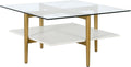 Otto 32' Wide Square Coffee Table with White Lacquer Shelf in Brass