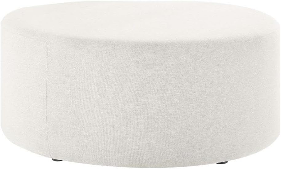 Modway Callum 38 Inch Round Ottoman in Ivory Fabric - Heathered Woven Fabric - Versatile Upholstered Coffee Table and Footrest - Couch Ottoman - Living Room Accent Table