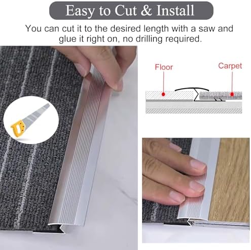 Aluminum Carpet Transition Strip - 150cm Seam Cover for Carpet to Tile/Wood Doorway, Durable Decorative Bar for Smooth Floor Transition, Easy Installation