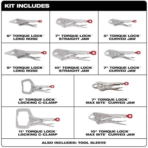10PC 48-22-3690 for Milwaukee Forged Alloy Steel Locking Pliers Kit Silver - w/Ergonomic Handles