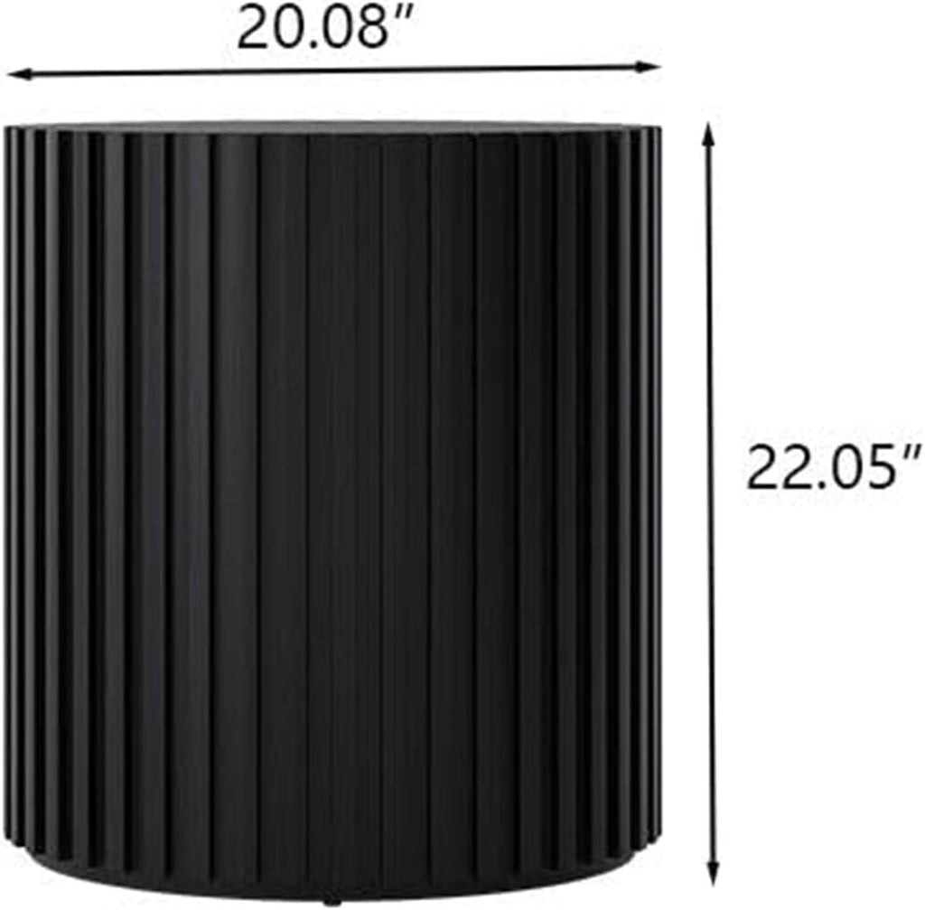 POVISON Fluted Side Set of 2, 20.08' Round End Side Table with Fluted Design for Living Room Bedroom Office, Black