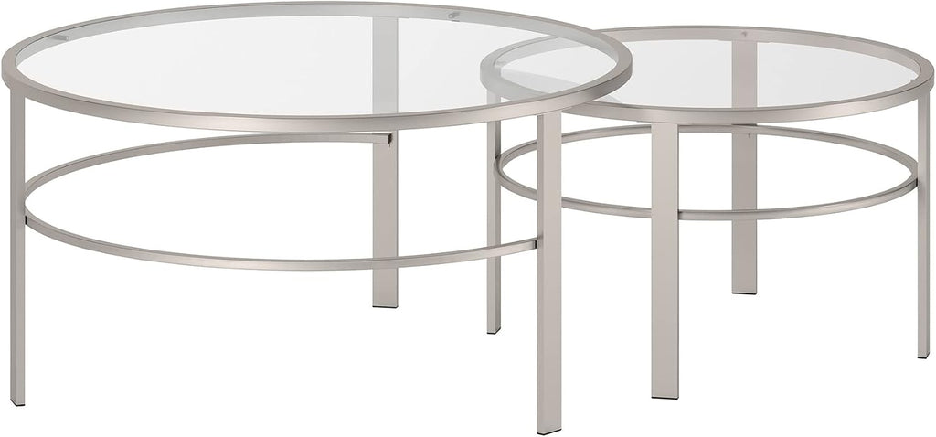 Henn&Hart Round Nested Coffee Table in Satin Nickel, Modern coffee tables for living room, studio apartment essentials, 36' Wide