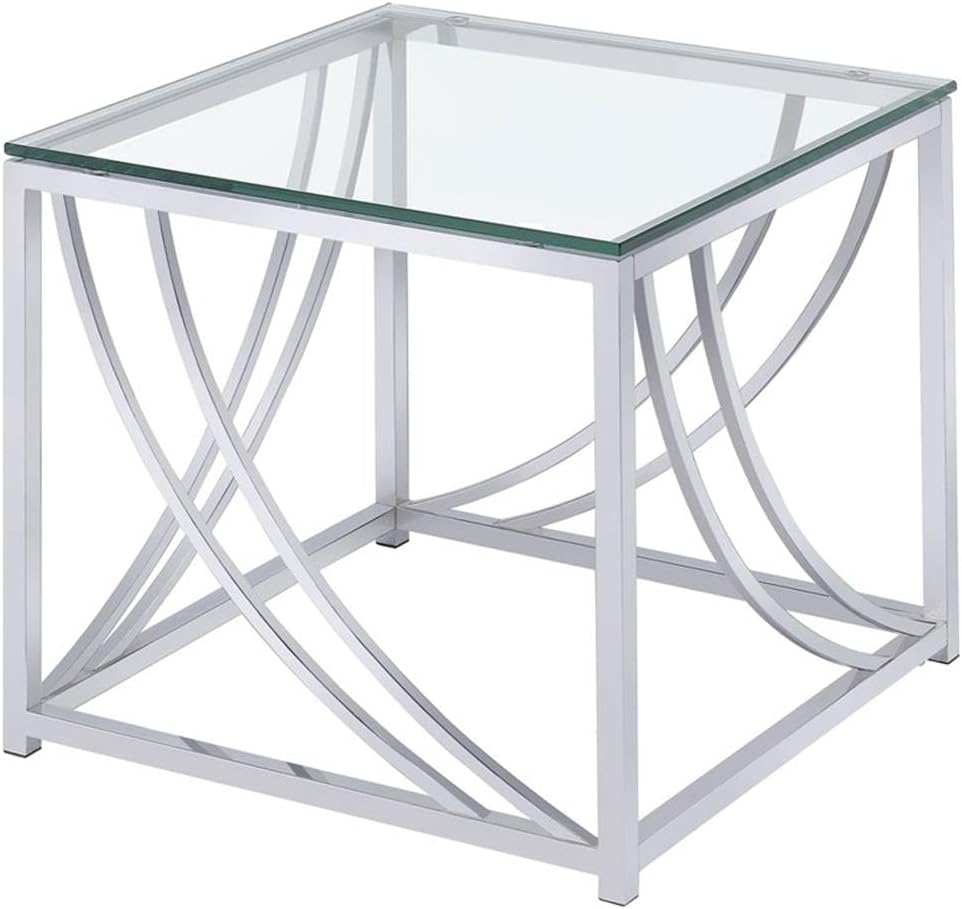 Pemberly Row 3-Piece Glass Coffee and End Table Set, Tempered Glass Top, Chrome-Finished Metal Frame, Sleek Modern Design, Coffee Table 47.25 x 23.5 x 17 in, End Tables 19.75 x 19.75 x 19.25 in