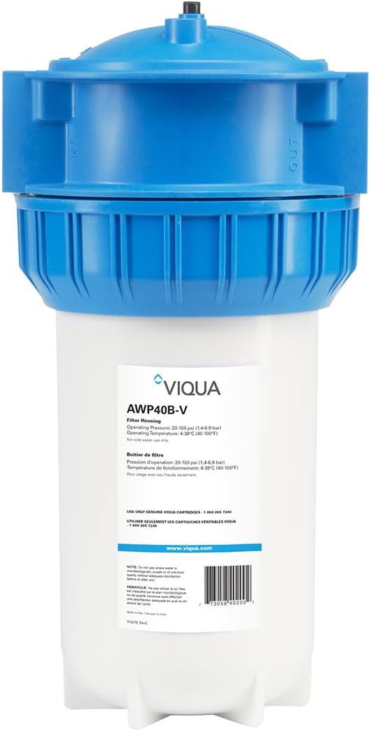 Viqua AWP40B-V Industrial Water Filter Housing Kit – Big Blue 10 x 4.5 Inch High-Flow Inline Canister with Bracket and Wrench for Whole House, Main Line, and Filtration Systems