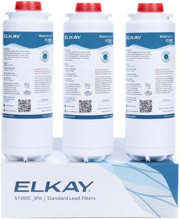 Elkay Genuine WaterSentry 51300C Lead + Microplastics NSF/ANSI Certified Filter (3-Pack)(Bottle Fillers)