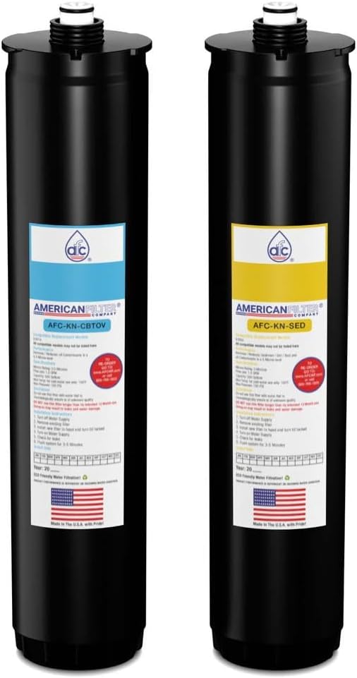 American Filter Company® Brand Model # AFC-KN-BY-2PK Water Filters, Compatible with Kinetico® K2 K5 & KRO Plus, Cartridge Set (Part # 9307A & 9309A) Blue/Yellow - 6 Month Pack