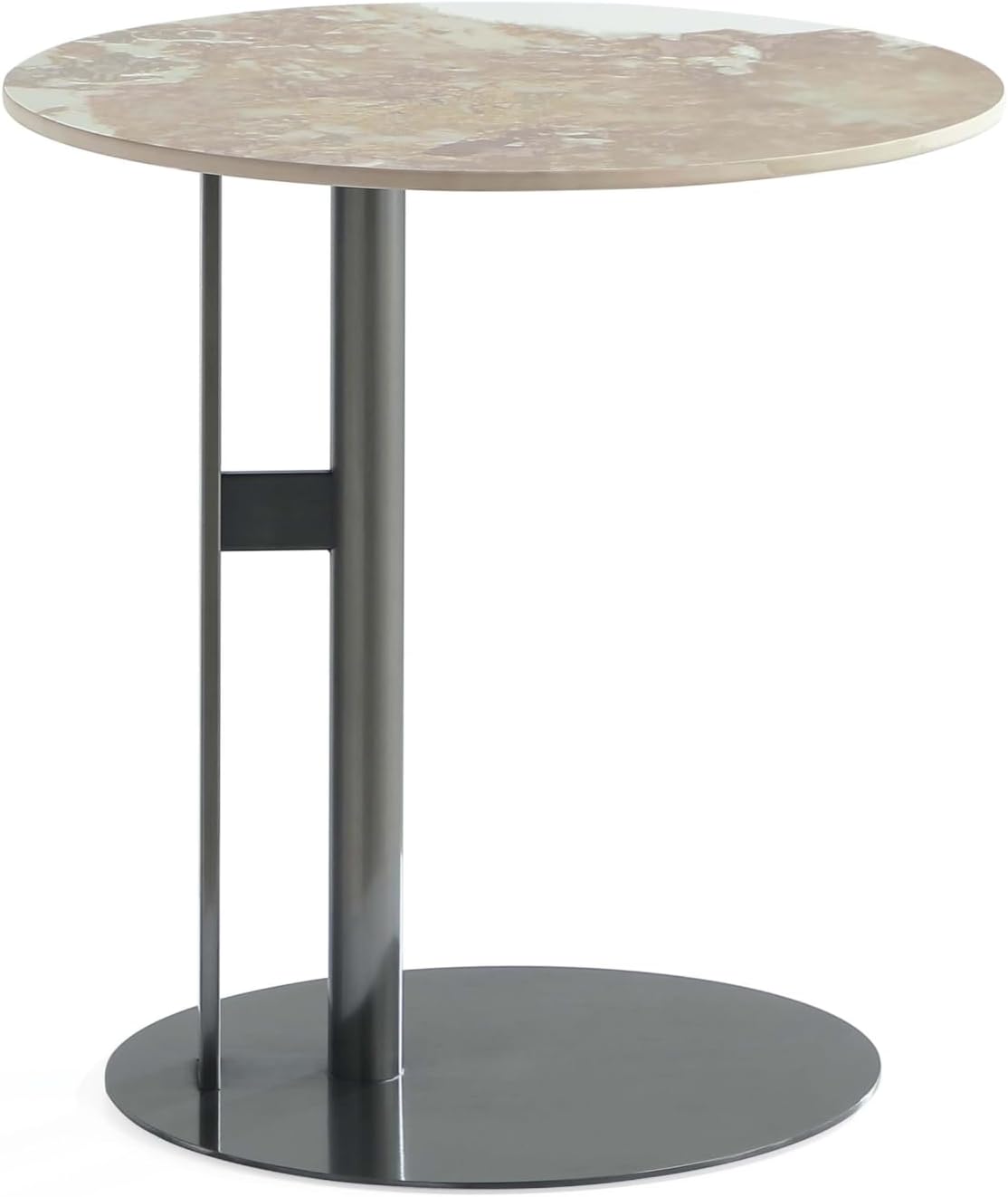 Manhattan Comfort Alondra Round End Table with Sleek Sintered Stone Top and Stainless Steel Base, Elegant Design for Modern Living Room, Side Piece, Black