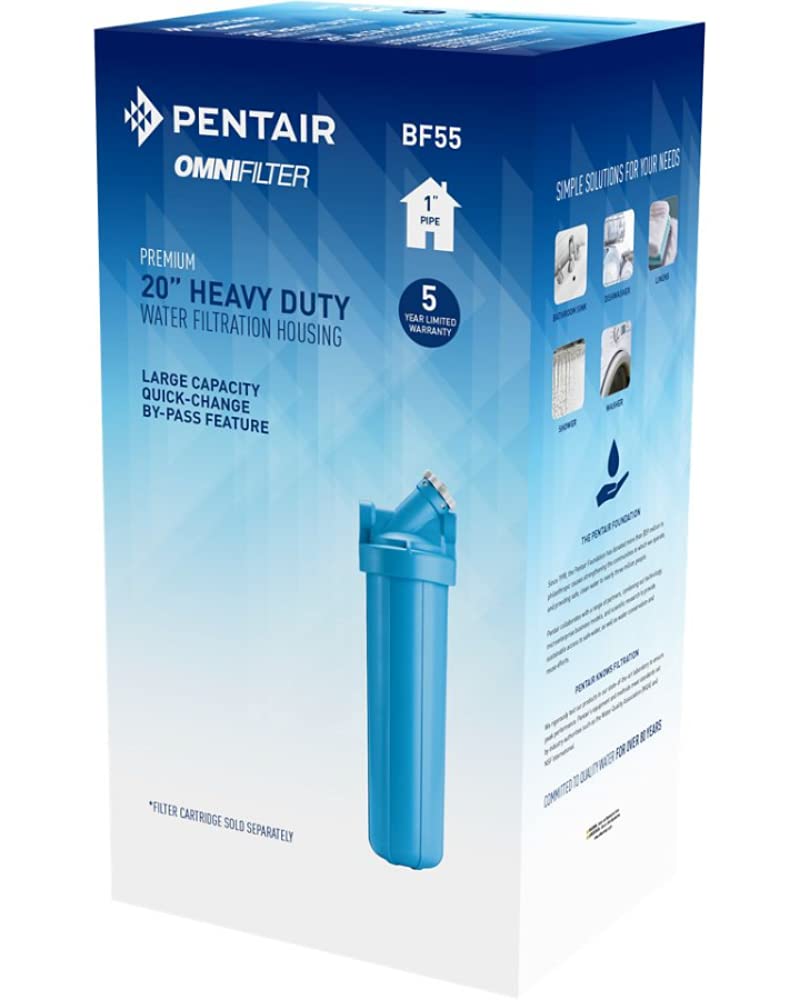 Pentair OMNIFilter BF55 Filter Housing, Premium 20' Heavy Duty Big Blue Whole House Water Filtration Housing with Built-in Bypass, 20-Inch, Blue