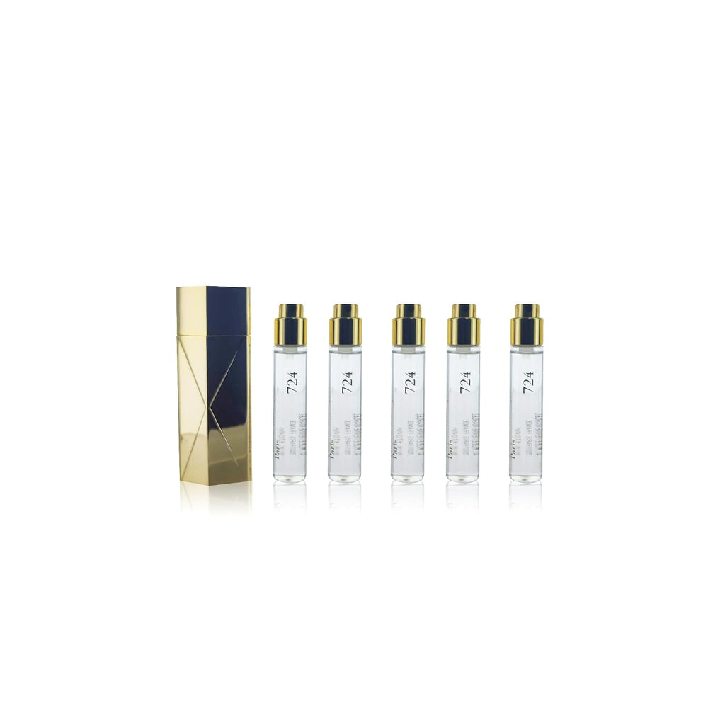 Maison Francis Kurkdjian 724 for Unisex 6 Piece Travel Set (5 × 0.37 Ounce Eau de Parfum Spray Refills + Globe Trotter Travel Spray Case)