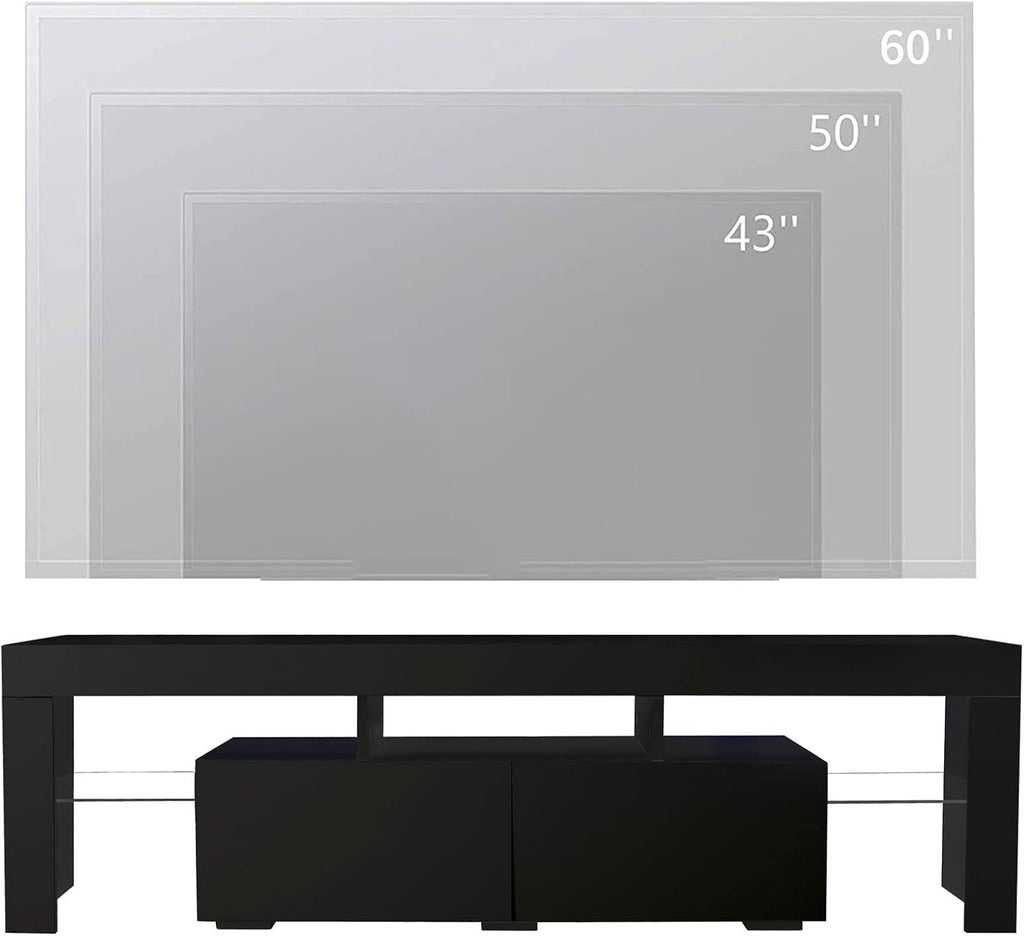 Black LED TV Stand for 50/60/70 Inch TVs with Color Change LED Lighting, Universal Entertainment Center for Video Gaming, Movies, and Home Decor, Clear Glass Shelving (Black3)