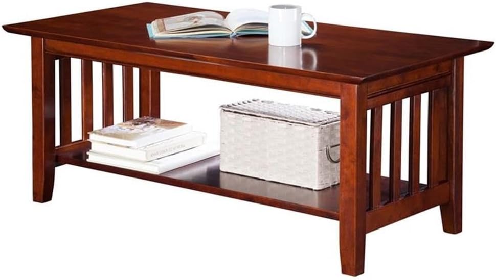 Pemberly Row Transitional Solid Wood Coffee Table, Walnut Finish, 44 in x 22 in x 18 in, Mission Style, Eco-Friendly Hardwood, Sturdy Leg Assembly, Durable Living Room Table