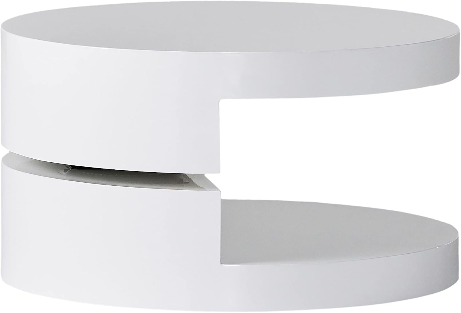 Modern Round White Coffee Table, 2-Tier Rotatable, Small, Easy Assembly, Contemporary Side Table, End Table for Living Room, 23.6'' x 13''