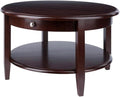 Pemberly Row Round Transitional Solid Wood Coffee Table, Antique Walnut Finish, 18 in x 30 in, Open Lower Shelf, Drawer Storage, Tapered Legs, Classic Style for Living Room or Home Decor