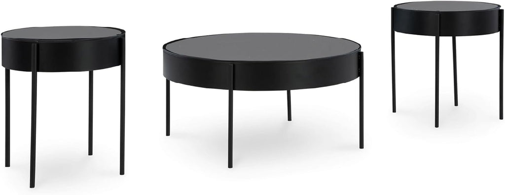 Signature Design by Ashley Ardoline Modern Tempered Glass Tabletop Table Set with 4 Legs, Set of 3, Black