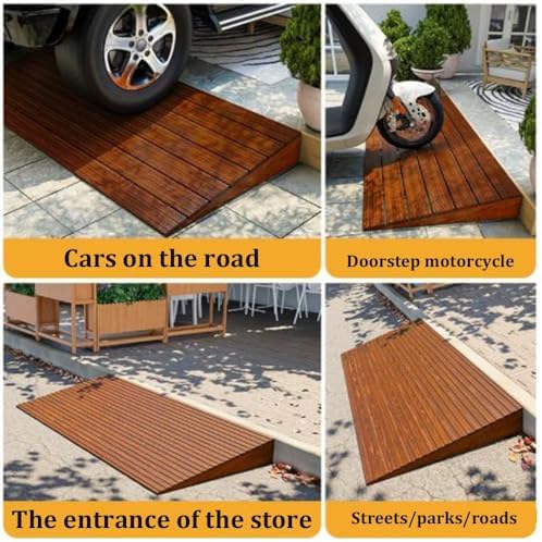 Portable Wooden Wheelchair Ramp, Non-Slip Solid Wood Threshold Ramp for Doorways & Garage, 3.2'/3.9' Rise, Easy Access for Wheelchairs & Mobility Aids