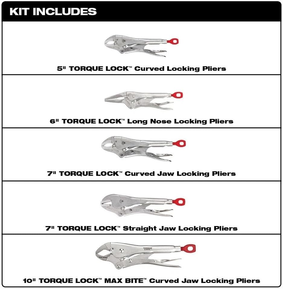5PC 48-22-3695 for Milwaukee Locking Pliers Tool Kit w/Ergonomic Handles