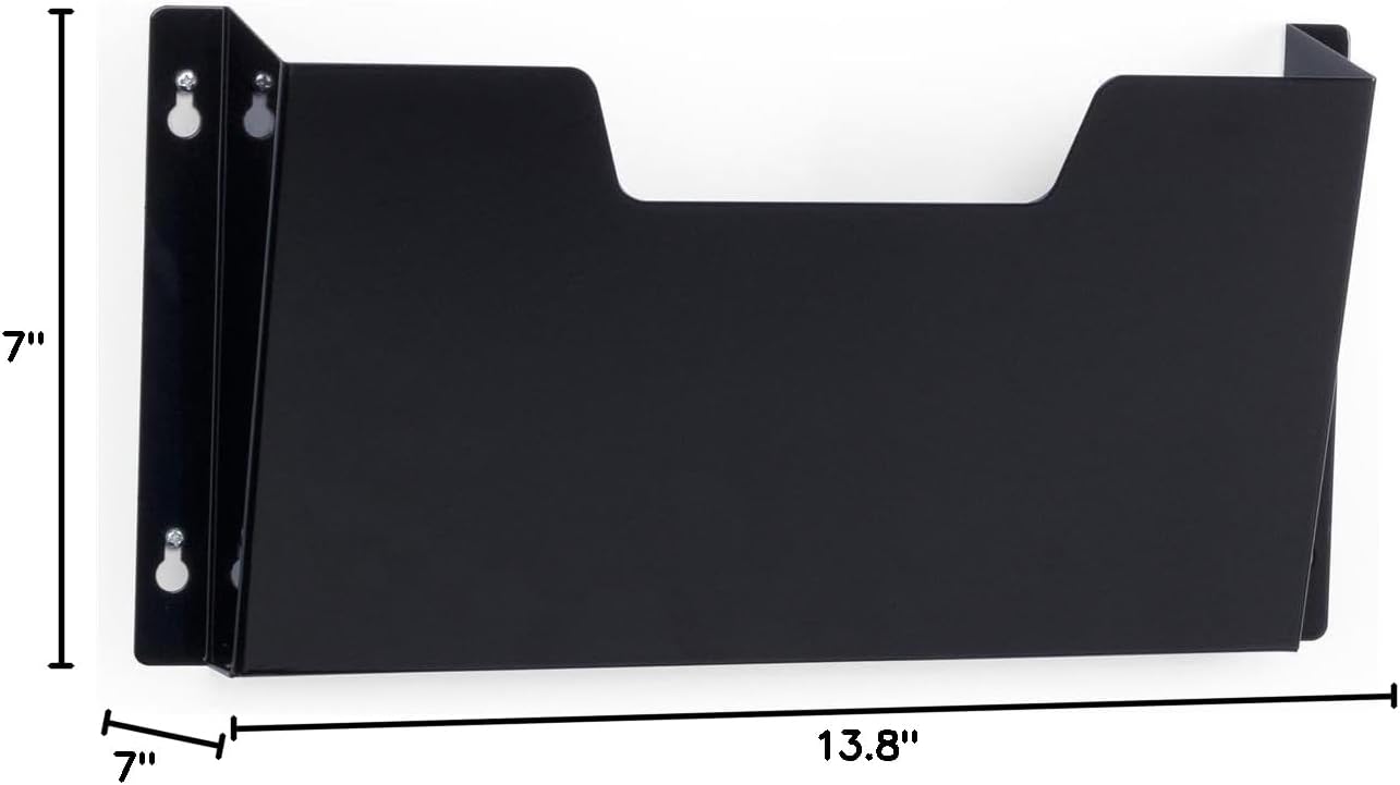 Displays2go Set of 10 Single Pocket Wall File Holds Medical Chart - Black Metal Chart Holder for Door, Letter Size Single Wall File, Hardware Included - Black (WFP01BLK)