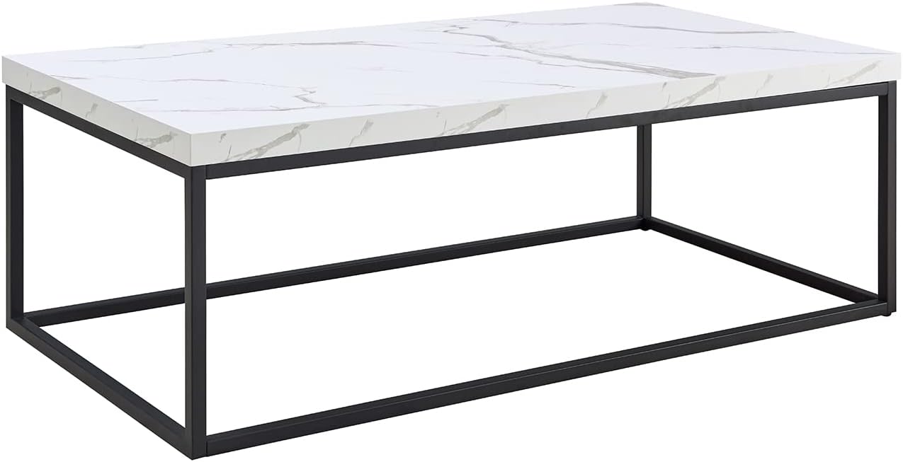 CENSI 47-Inch White Marble Coffee Table Ottoman Center Table for Living Room, Rectangle Modern Industrial Style,Wood and Metal (Marble)