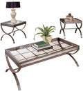 BOWERY HILL 3 Piece Coffee and End Table Set, Silver Finish, Metal Hourglass Bases with Tempered Glass Tops, Scratch and Rust Resistant, Contemporary Style Living Room Furniture