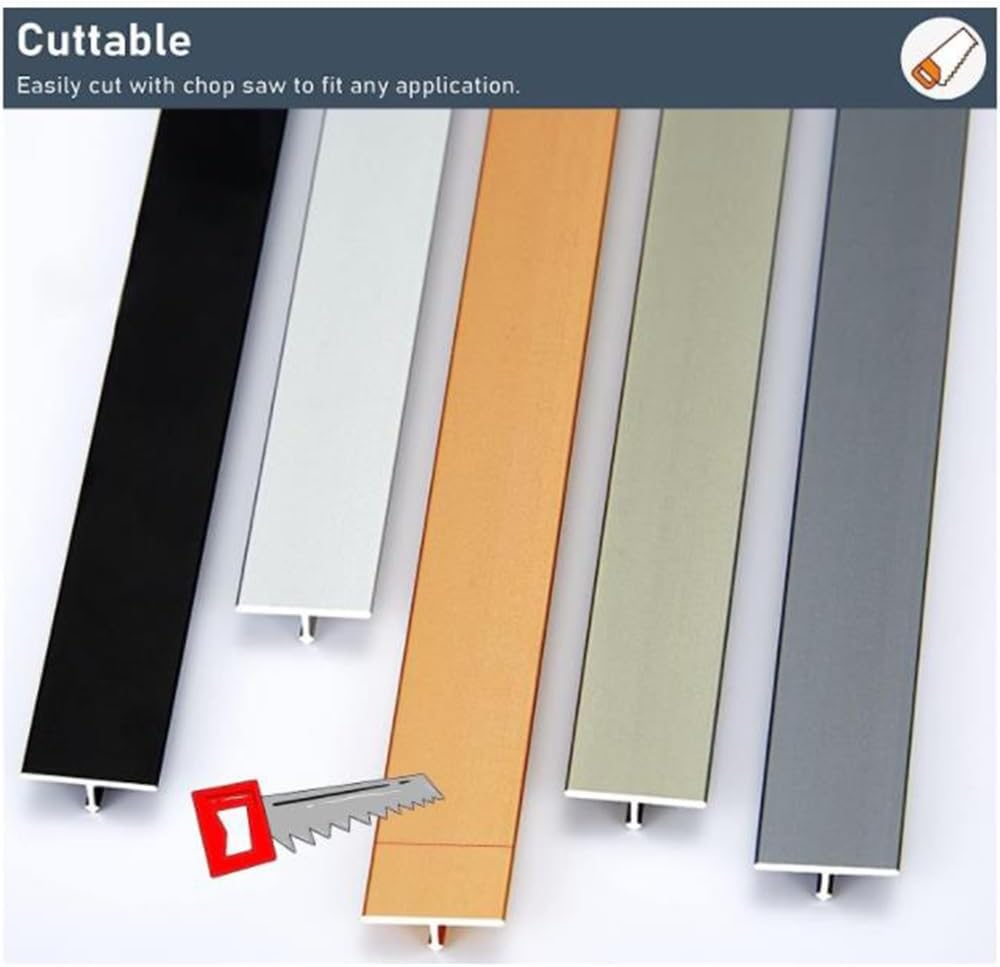 Threshold Transition Strip Doorway Gap Cover Strips 1 1/2 Inch Wide, Aluminum Floor Threshold T-molding, Flooring Edging Trim Strip(Black,10PCS)