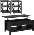 Yaheetech 47.5in Coffee Tables and 2PCS Side Tables Set, Lift Top Coffee Table with Storage and 3 Tier End Table with Storage Shelf for Living Room Black