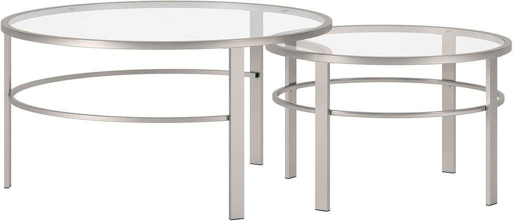 Henn&Hart Round Nested Coffee Table in Satin Nickel, Modern coffee tables for living room, studio apartment essentials, 36' Wide