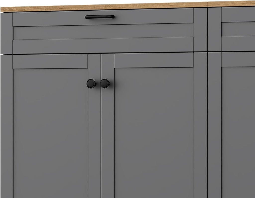 Ball & Cast Farmhouse TV Stand with 2 Drawers for TVs up to 70',Wood Grain Sideboard Buffet Cabinet w/Rustic Handles and Adjustable Shelf,Entertainment Center for Living Room,Bedroom,Grey