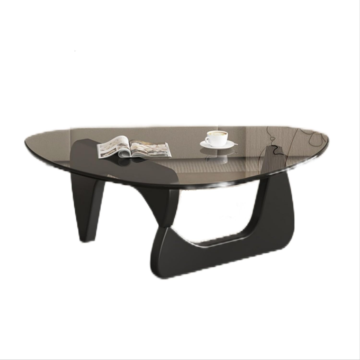 EASYSOUL Modern Glass Coffee Table, 32.68' D x 22.44' W x 15.75' H, Abstract Round Tea Tables for Living Room Home Office Industrial Cocktail Tables (Black-Gray Glass, 32.68')