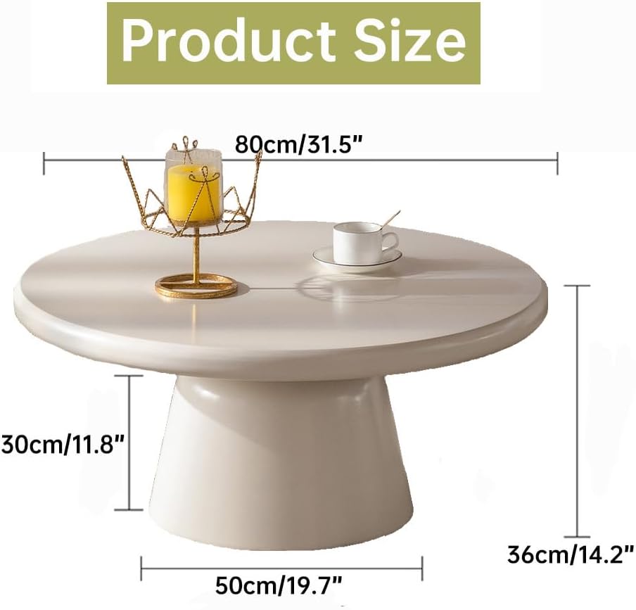 Round Coffee Table for Living Room Modern Circular Coffee Table Round Unique Center Table (F White 31.5in)