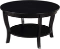 HomeStock Global Greatness Round Coffee Table with Shelf, Wood Finish, Classic Transitional Style Table, Two Tier Spacious Shelving, 30.00 x 30.00 x 18.00 Inch Black