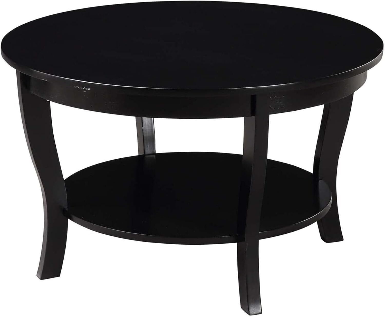 HomeStock Global Greatness Round Coffee Table with Shelf, Wood Finish, Classic Transitional Style Table, Two Tier Spacious Shelving, 30.00 x 30.00 x 18.00 Inch Black
