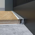 L-Shaped Aluminum Threshold Strip, 135cm Floor Transition Cover, Adjustable Height 1.2-1.8cm, Doorway Edge Protector, Light Gray, Durable Floor Trim Solution