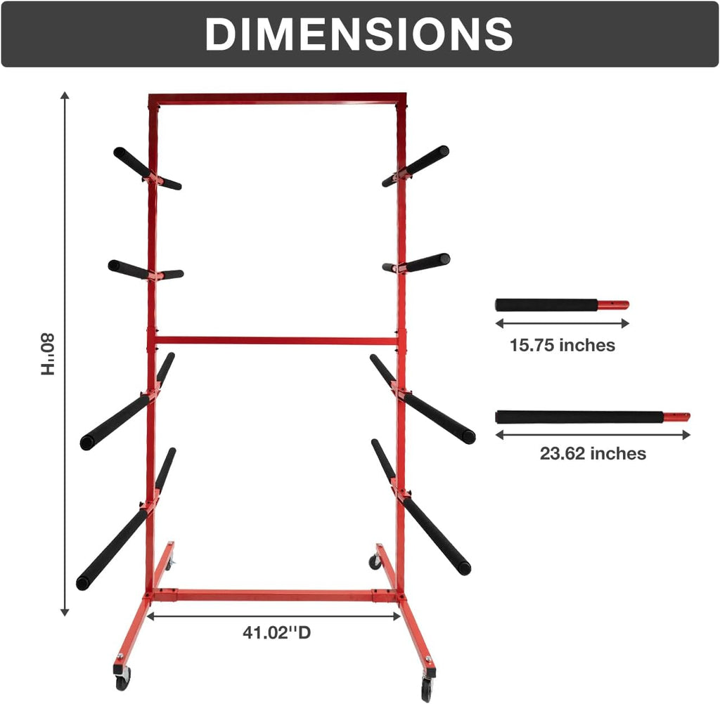 biosp Double Sided Mobile Bumper Storage Rack Floor-Standing with Lockable Wheels, Store and Organize 6 Painted Bumpers, Length Adjustable, Automobile Parts Accessories, 41.02''D x 49.29''W x 80''H