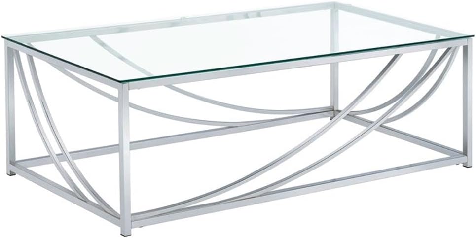 Pemberly Row 3-Piece Glass Coffee and End Table Set, Tempered Glass Top, Chrome-Finished Metal Frame, Sleek Modern Design, Coffee Table 47.25 x 23.5 x 17 in, End Tables 19.75 x 19.75 x 19.25 in