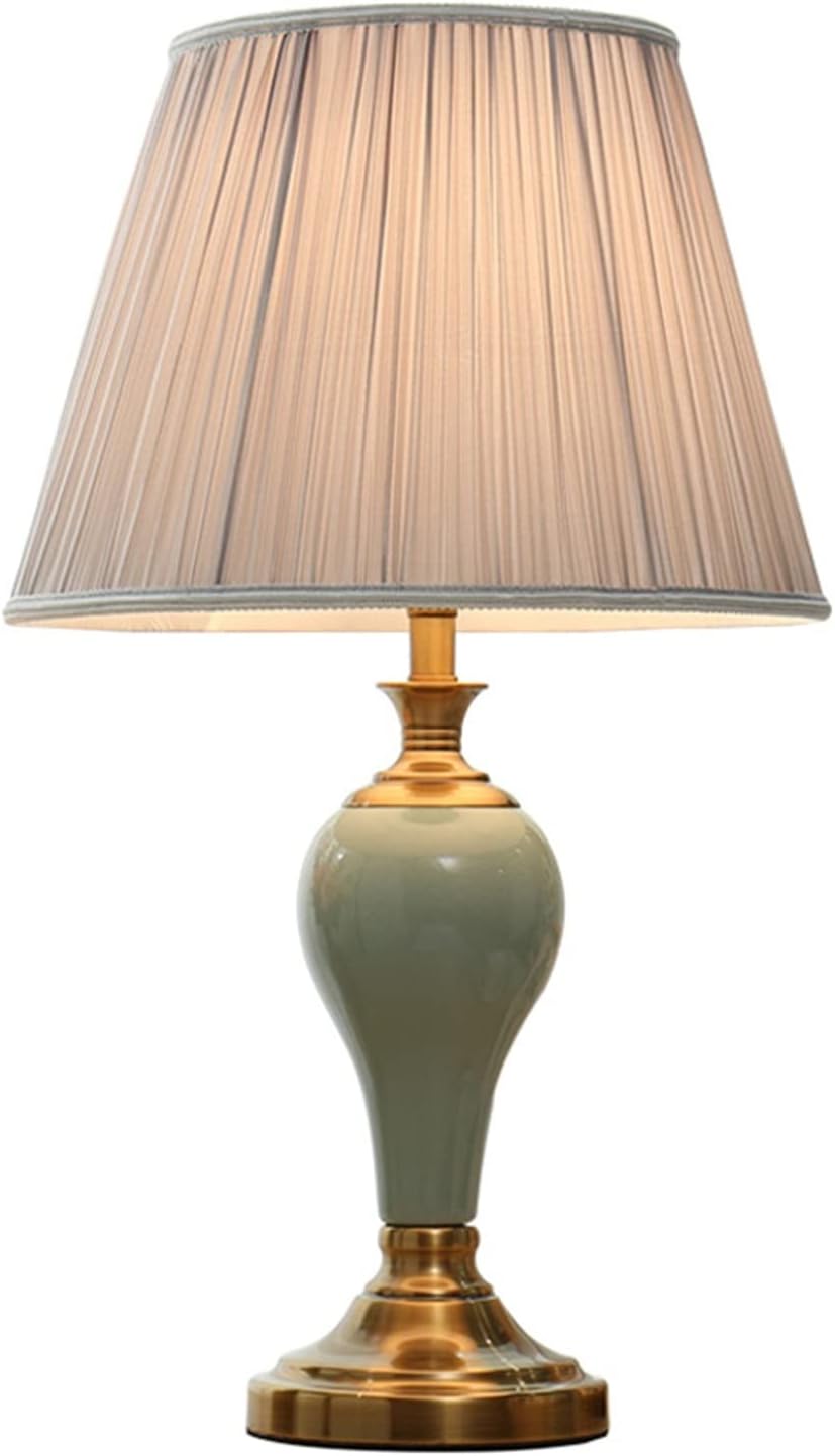 Table Lamp for Bedroom Ceramic Table Lamp Home Bedroom Bedside Lamp with Silver Gray Fabric Lampshade - Modern Lighting Perfect for Nightstands and End Tables Table Top Lamp