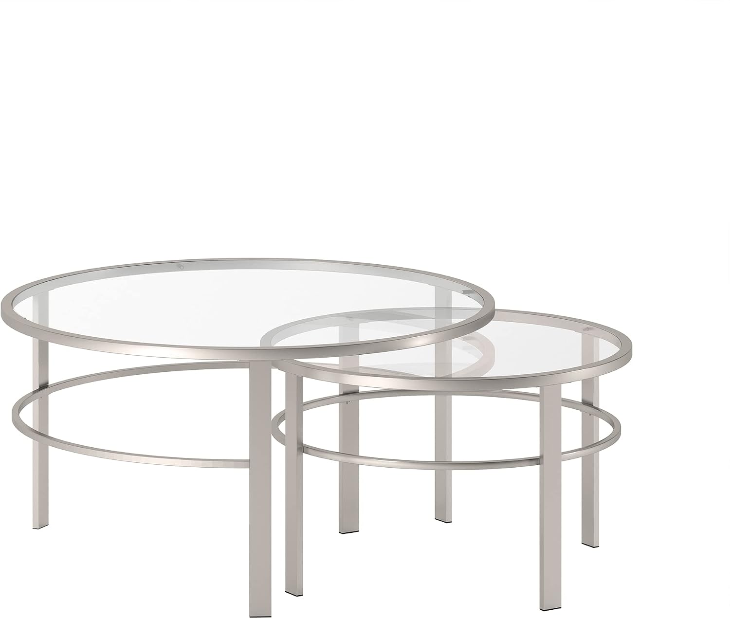 Henn&Hart Round Nested Coffee Table in Satin Nickel, Modern coffee tables for living room, studio apartment essentials, 36' Wide