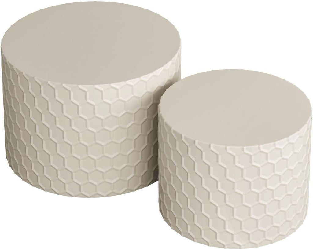KEVINSPACE Nesting Coffee Tables - Set of 2, 23.6' Round Wood Grain Top with Non-Slip Feet, Industrial Modern End Tables for Living Room, Bedroom, Balcony, Yard - Beige