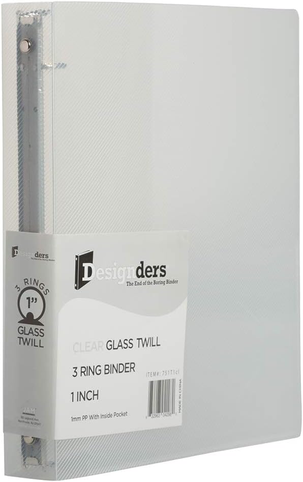 JAM PAPER Plastic 1 inch Binders - Clear 3 Ring Binder - Bulk 24/Pack