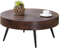 Round Coffee Table, Small Wood Coffee Table with Storage, Modern Mid Century Circle Tables Accent Center Tables for Living Room Apartment Small Space (31.5''D-Walnut)