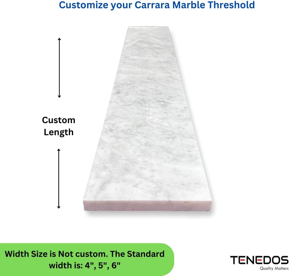 Tenedos Threshold Shower Curb Custom Size and Finish Italian Carrara Marble Doorway Floor Transition Tile Also for Bathroom Vanity Backsplash, Window Sill